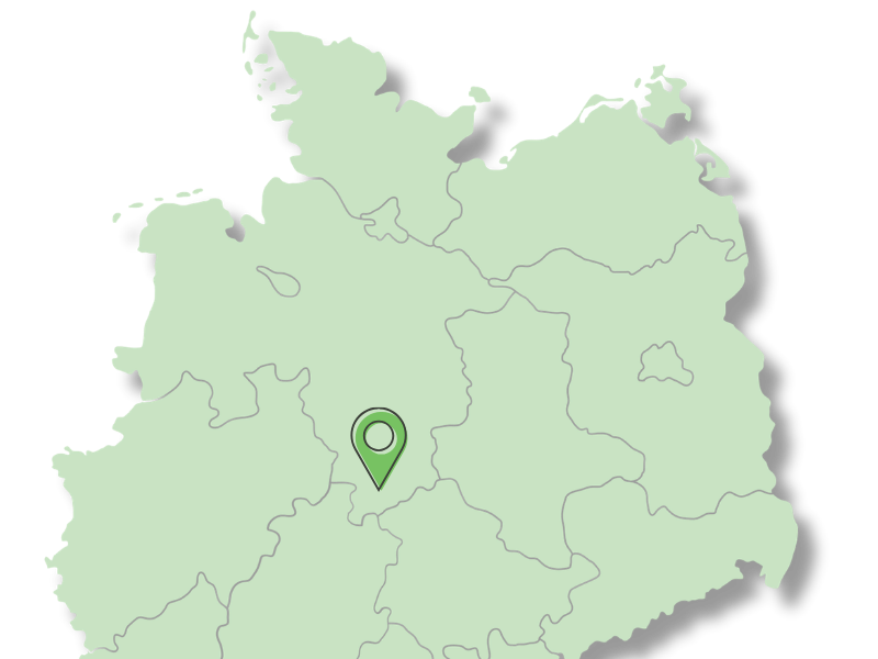 Schematische Landkarte von Nordwestdeutschland mit einem grünen Standort-Pin in der Region Göttingen.