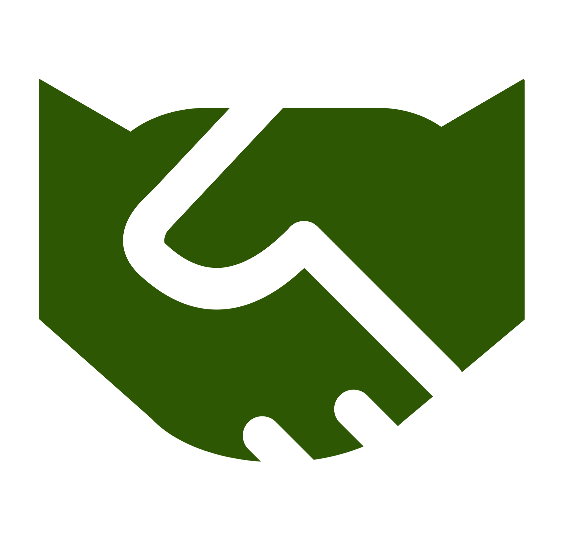 Grünes Icon eines Handschlags als Symbol für Zusammenarbeit und Verlässlichkeit.