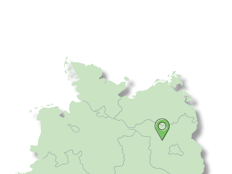 Schematische Landkarte von Nordwestdeutschland mit einem grünen Standort-Pin in der Region Fehrbellin.