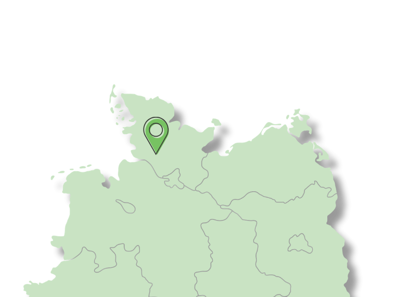 Schematische Landkarte von Nordwestdeutschland mit einem grünen Standort-Pin in der Region Itzehoe.