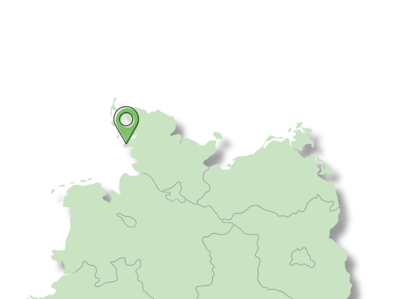Schematische Landkarte von Nordwestdeutschland mit einem grünen Standort-Pin in der Region St. Peter-Ording.