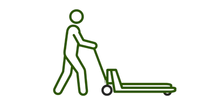 Icon einer Person, die einen Hubwagen schiebt