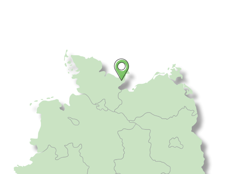 Schematische Landkarte von Nordwestdeutschland mit einem grünen Standort-Pin in der Region Lensahn.