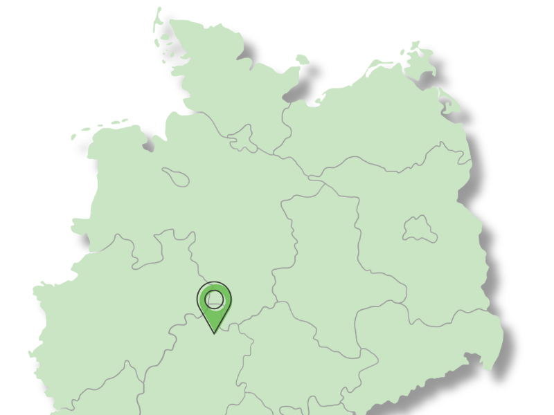 Schematische Landkarte von Nordwestdeutschland mit einem grünen Standort-Pin in der Region Raum Kasseln.