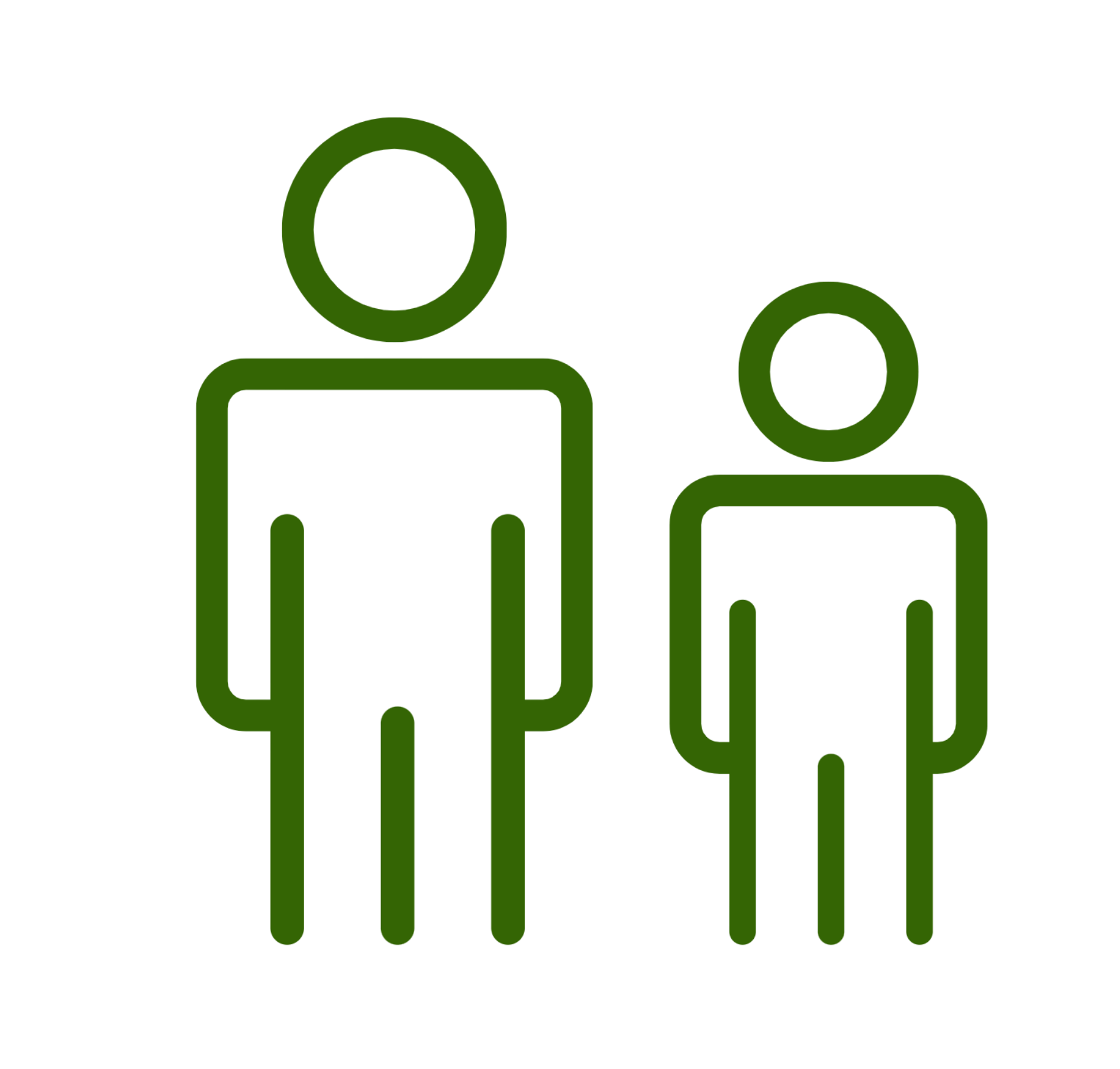 Grünes Icon mit zwei Personen zur Darstellung von Teamwork oder Zusammenarbeit.