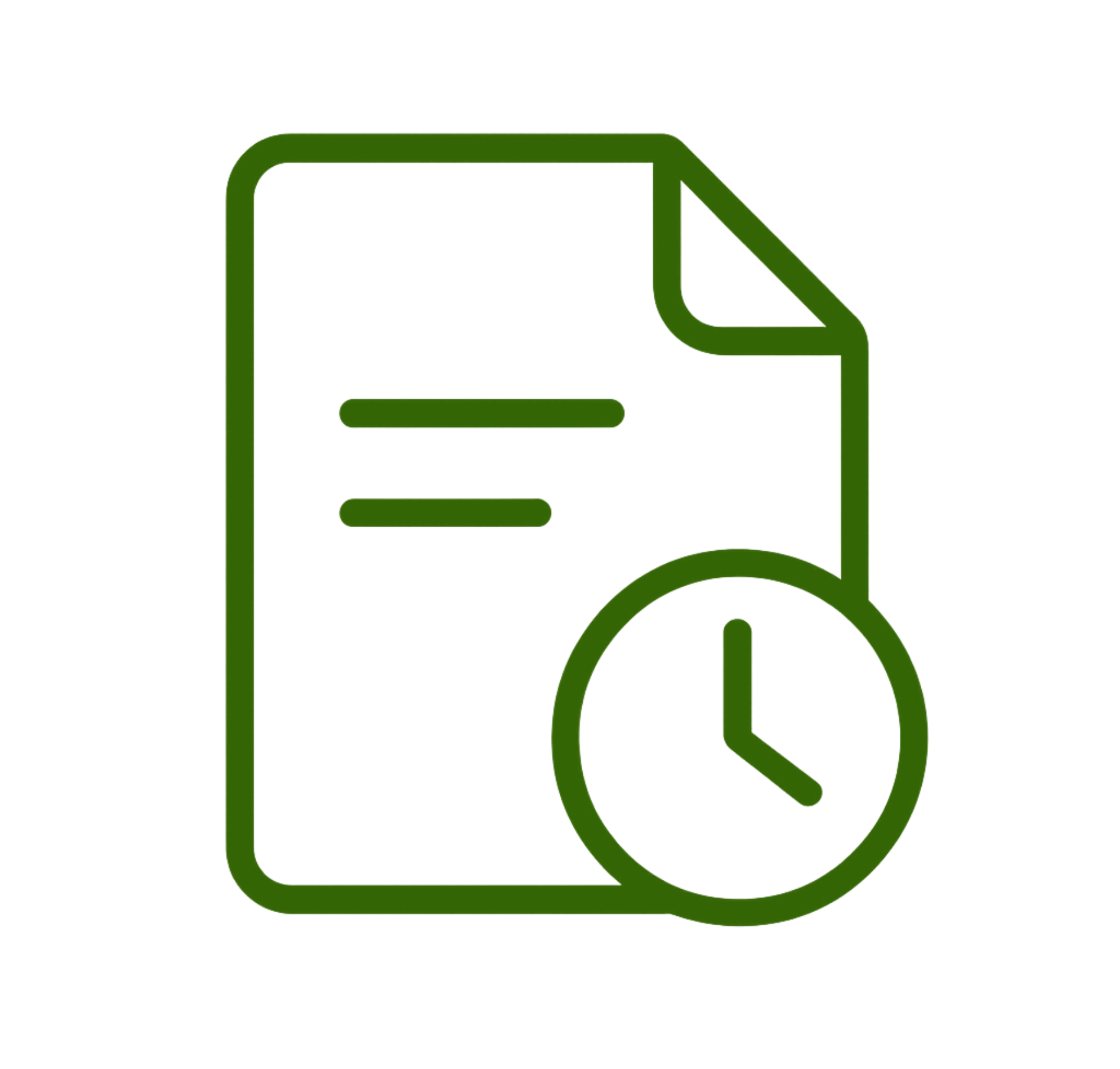 Grünes Dokument-Icon mit kleiner Uhr zur Darstellung der Bestellhistorie.