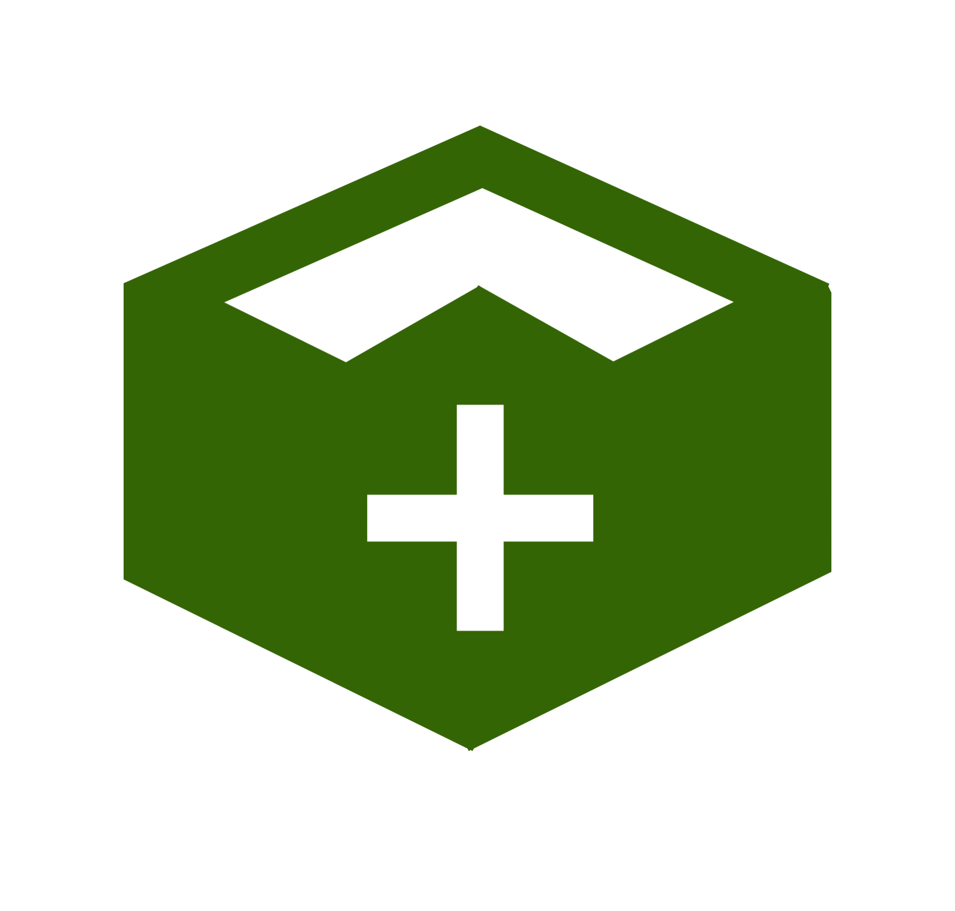 Grünes Icon mit Haus- oder Boxform und Pluszeichen zur Darstellung von zusätzlichem Stauraum.